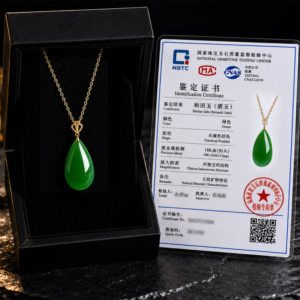 Green Jade Teardrop Pendant Necklace