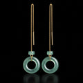 Green Jadeite Threader Earrings with Donut Charms