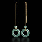 Green Jadeite Threader Earrings with Donut Charms