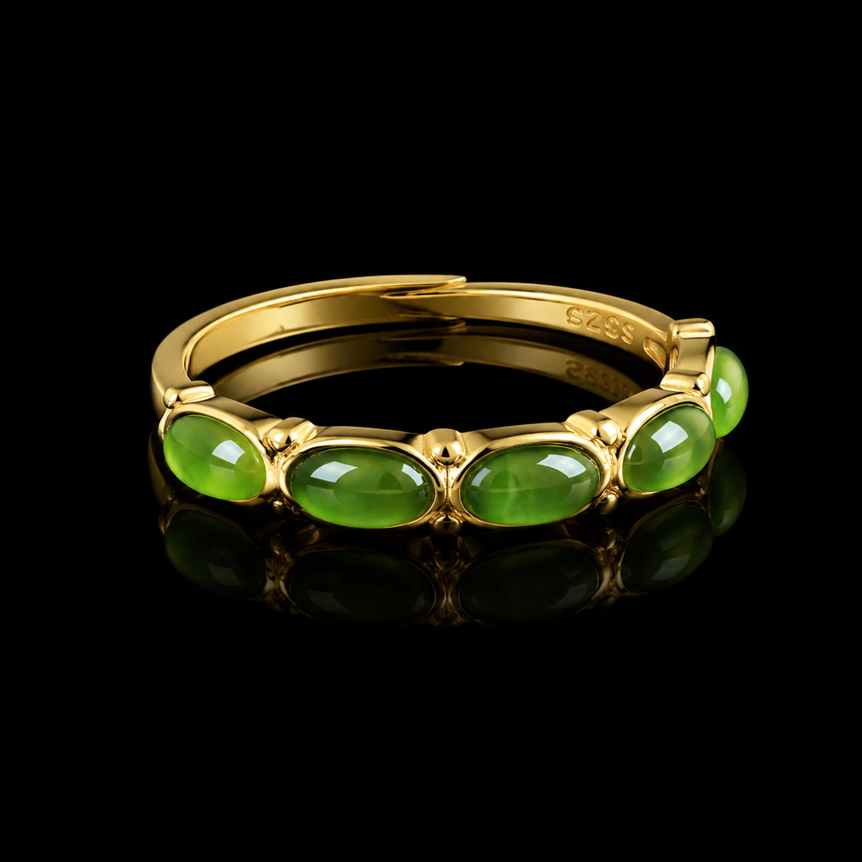 Green Jadeite Cabochon Ring for Women