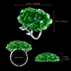 Hand-Carved Green Jade Lotus Ring in S925 Silver