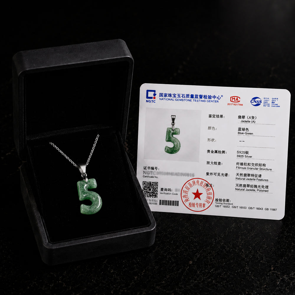 Green Jadeite Number Pendant Necklace | 0-9 Lucky Charm