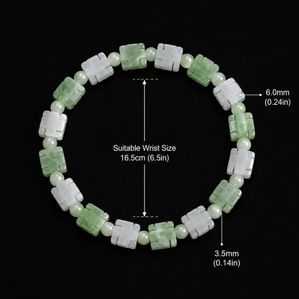 Green White Jadeite Auspicious Motif Bracelet for Women