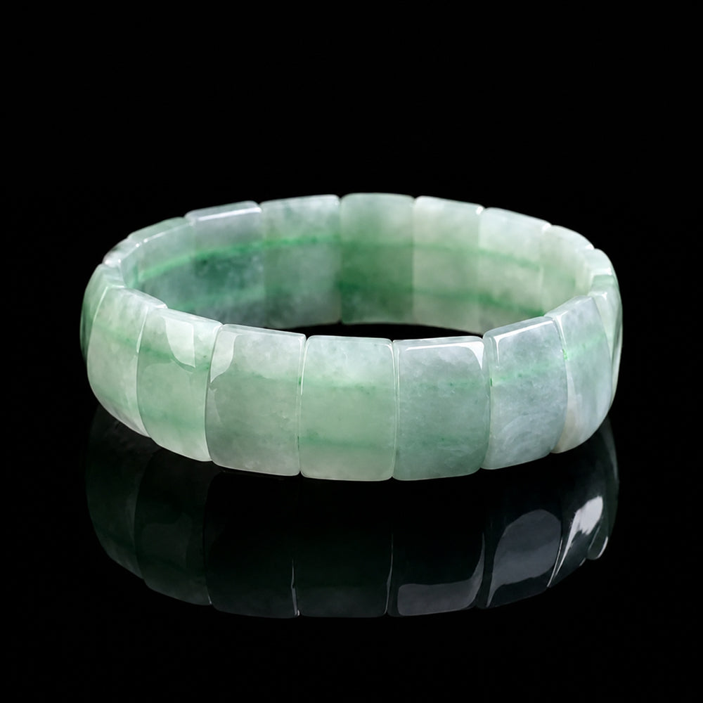 Green White Jadeite Fortune Plaque Bracelet