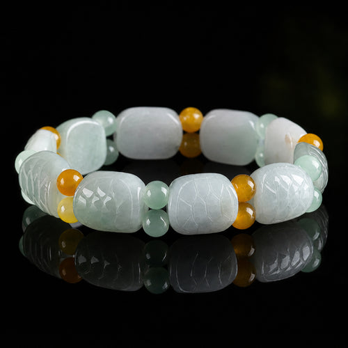 Green White Jadeite Turtle Pattern Bracelet