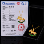 Natural Green Jadeite Rocking Horse Pendant Necklace S925 Silver