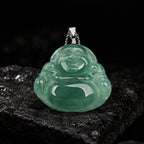 Natural Burmese Jadeite Maitreya Buddha Pendant Necklace – S925 Silver