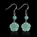 Blue green jade rose drop earrings with S925 silver hooks