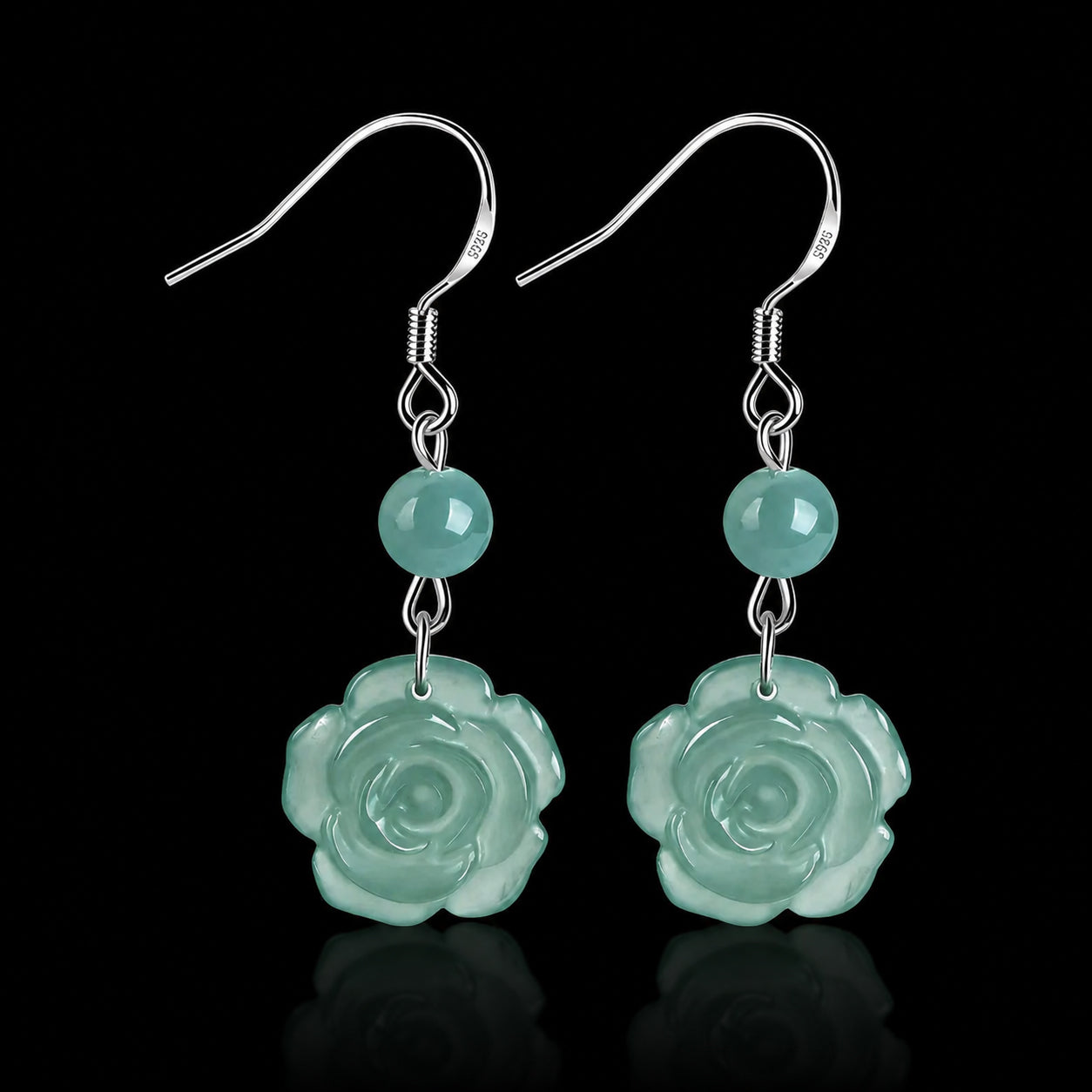 S925 Blue Jadeite Rose Stud Earrings – Natural Handcrafted Jewelry