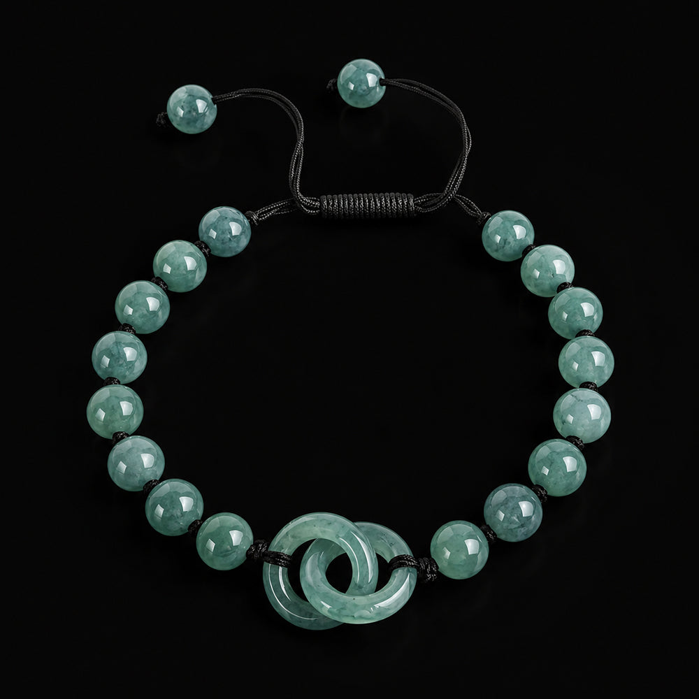 Handmade Jade Bracelet with Linked Circle Charm