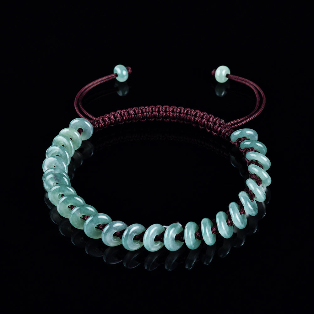 Handwoven Blue Jadeite Peace Buckle Bracelet