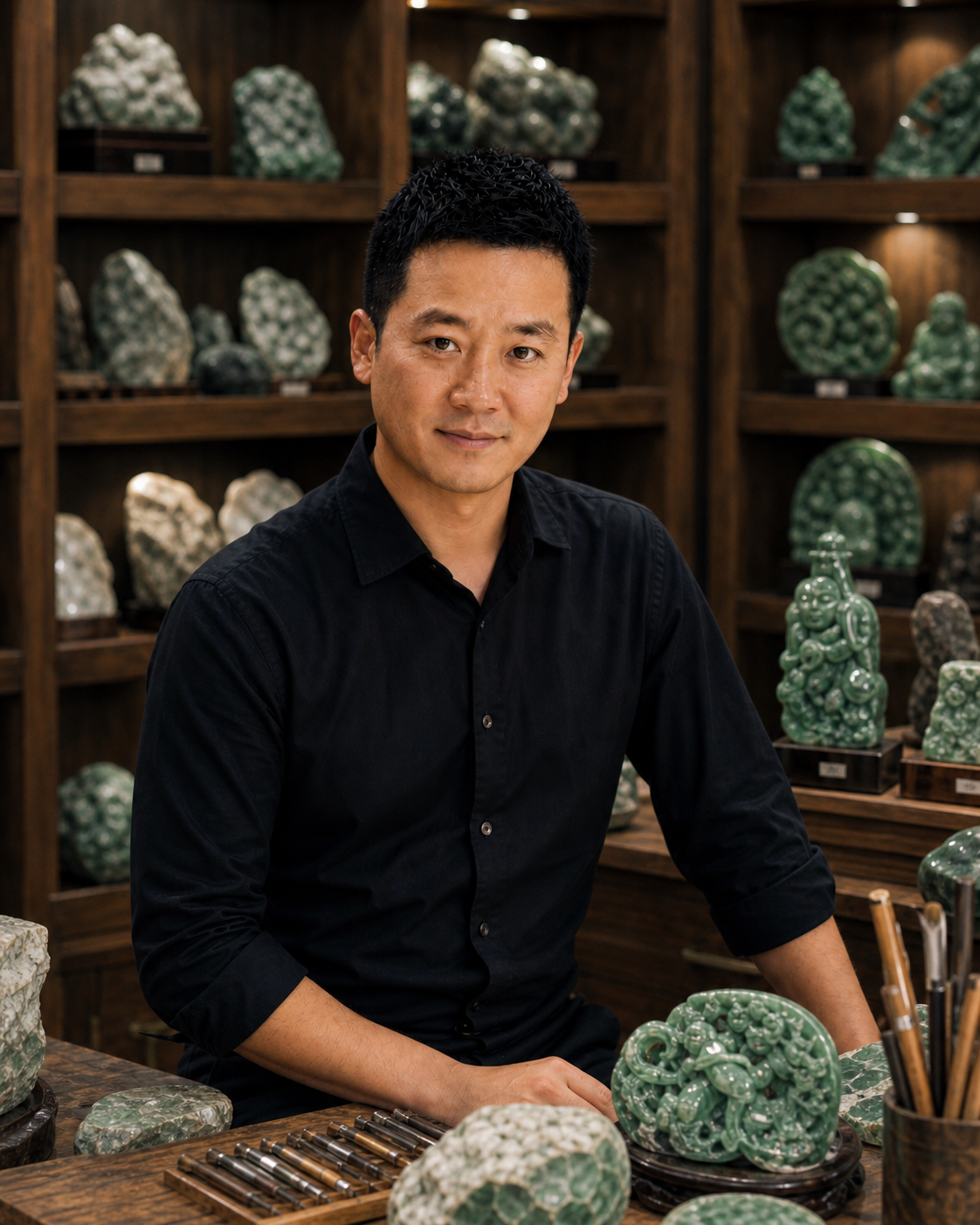 BMjade founder Hong at the company workshop in Kunming, Yunnan