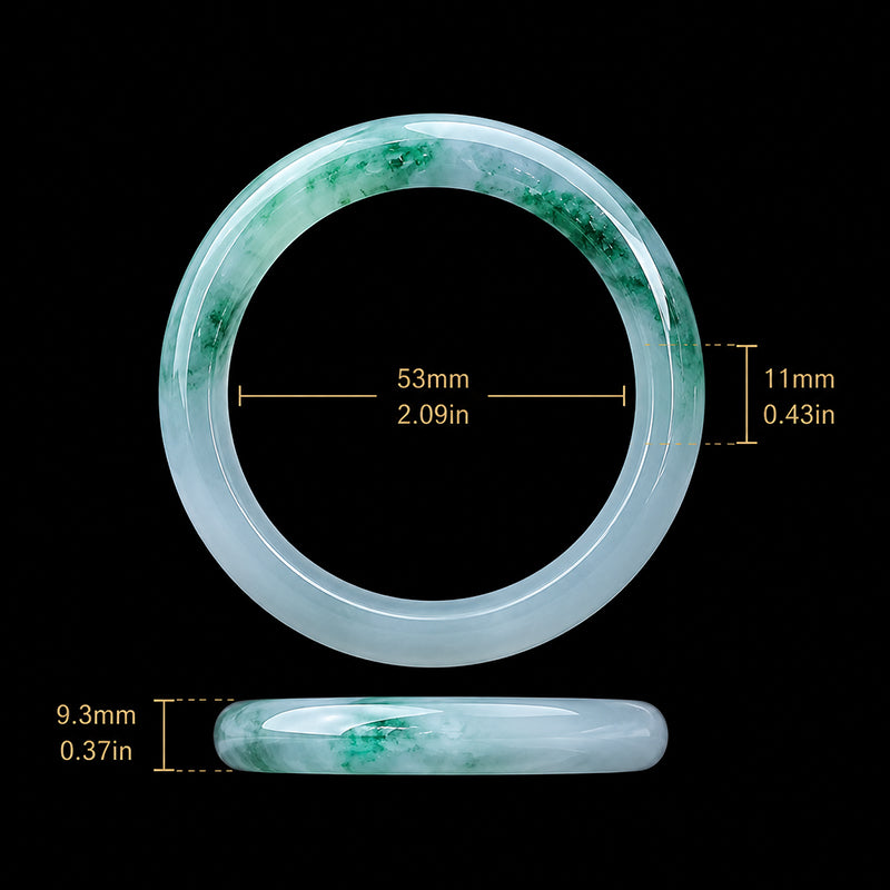 Natural Burmese Floating Flower Jadeite Bangle Bracelet 53mm Icy Green Moss Jade