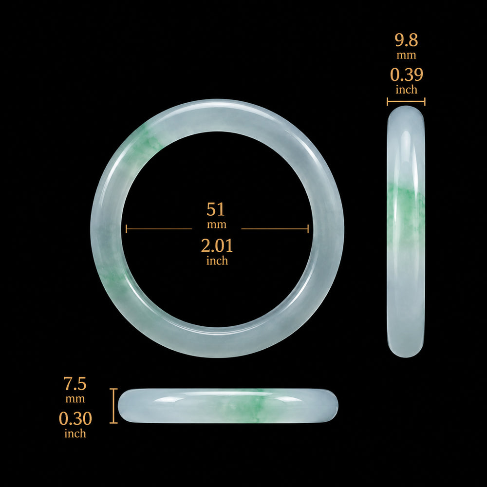 Natural Burmese Jadeite Bangle Bracelet Icy Green 51mm-55mm Slim Jadeite Bracelet for Women