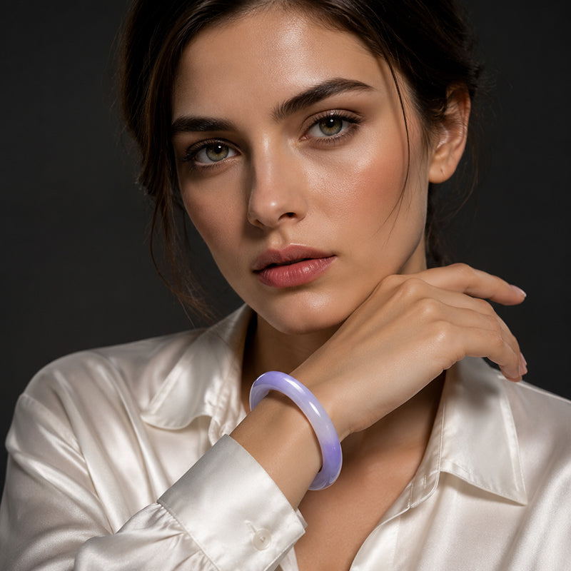 Natural Burmese Lavender Jadeite Bangle Bracelet Icy Purple 54mm Slim Round Jade Bracelet for Women