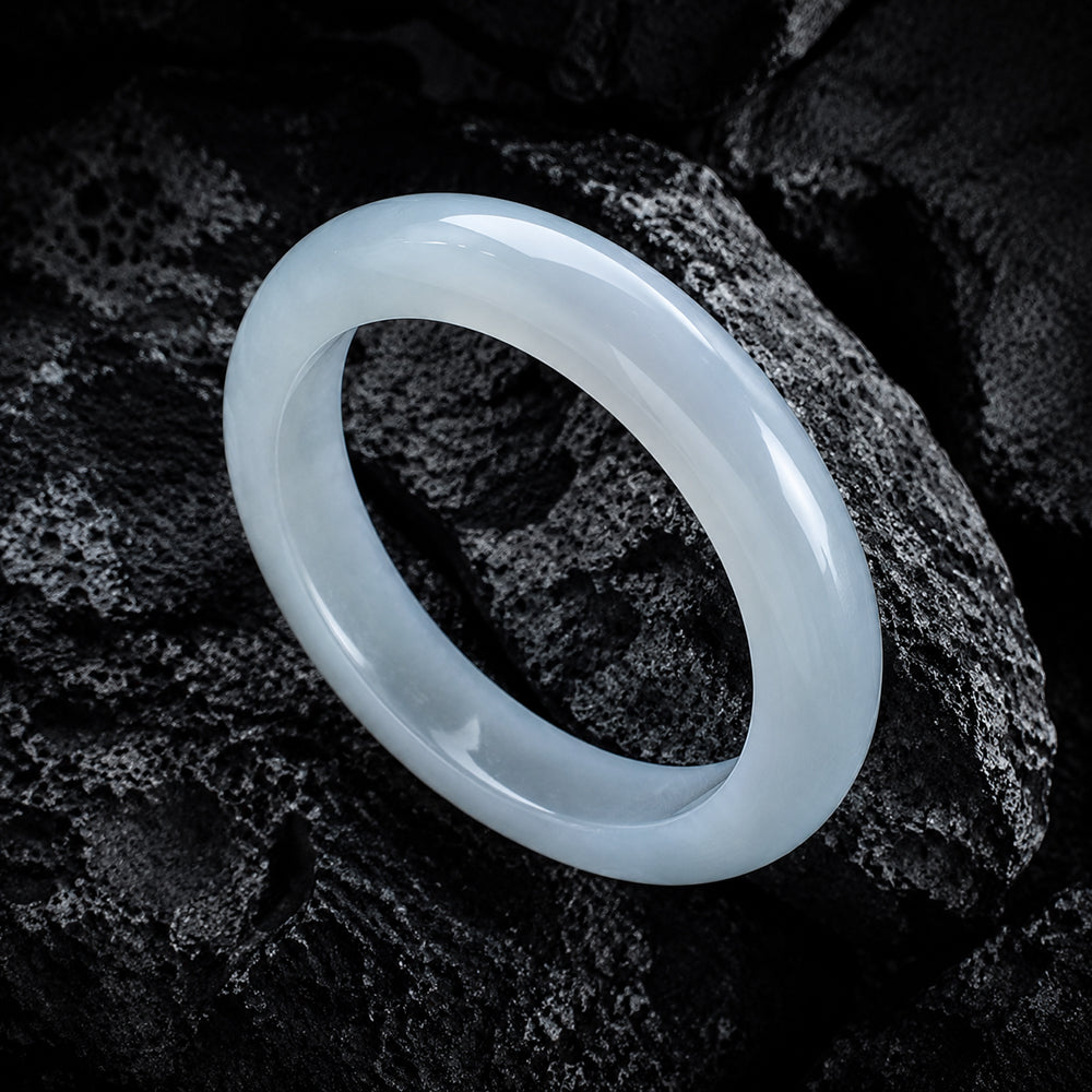 Natural Burmese White Jadeite Bangle Bracelet Icy Translucent 54mm-56mm Slim Round Jade Bracelet for Women