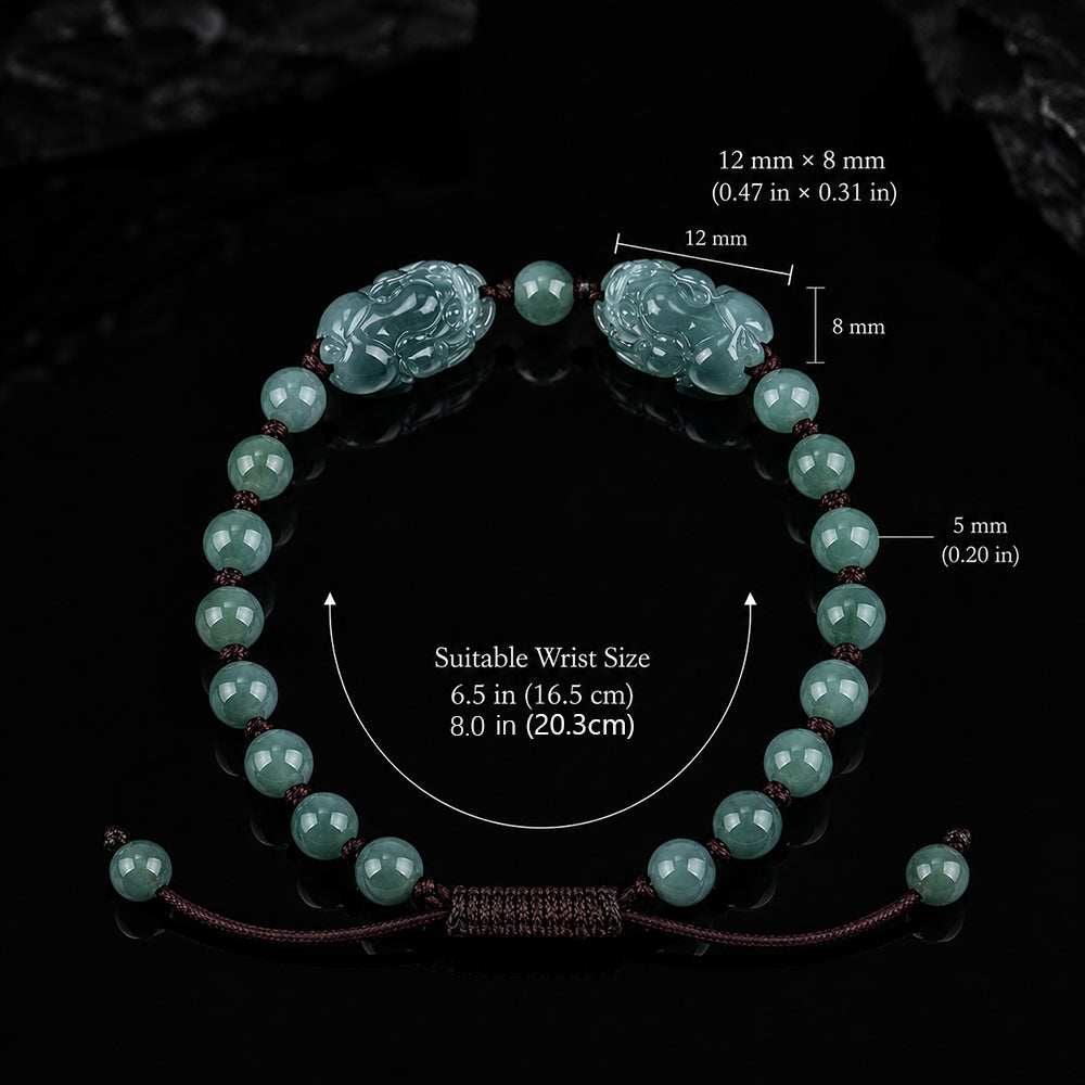 Handwoven Icy Blue-Green Jadeite Pixiu Bracelet