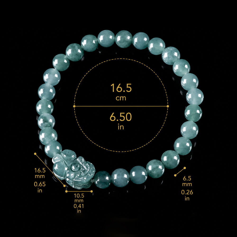 Icy Blue-Green Jadeite Pixiu Bead Bracelet