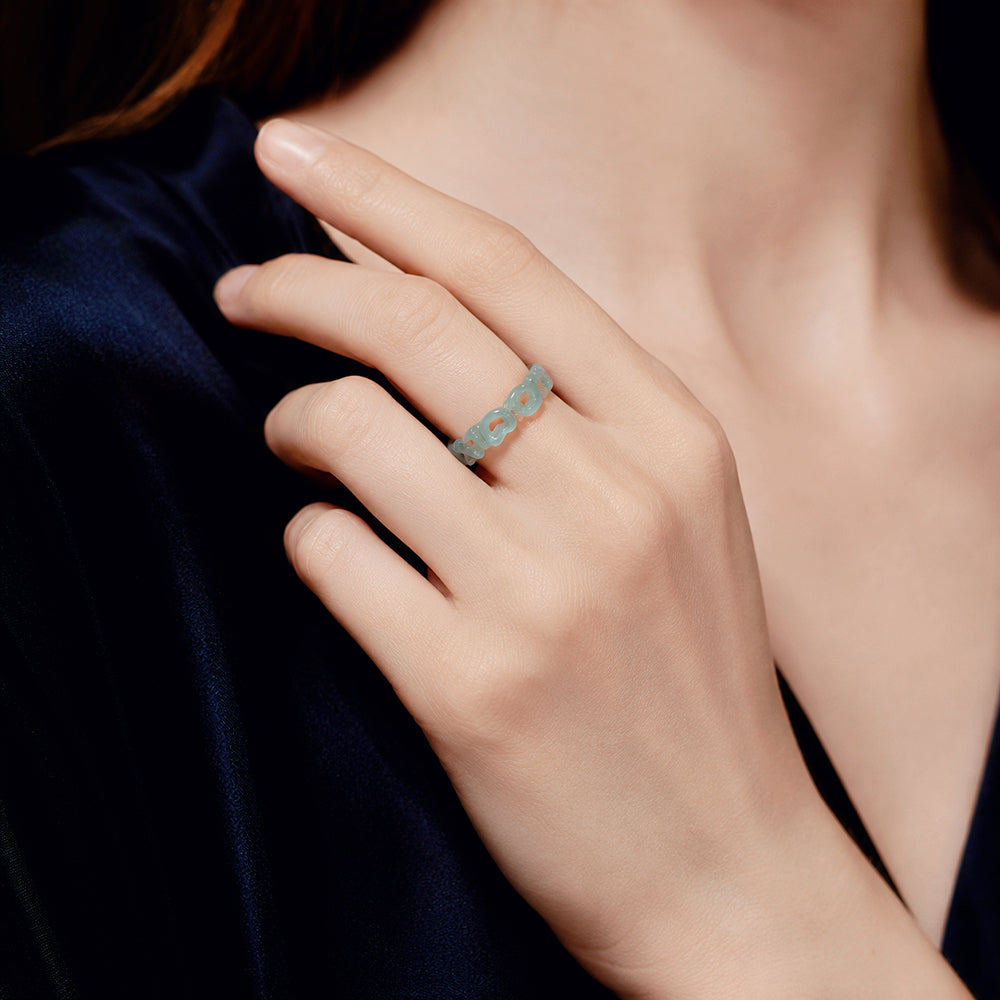 Icy Pale Green Jadeite Heart Ring for Women