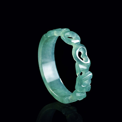 Carved LOVE Icy Blue-Green Jadeite Jade Ring