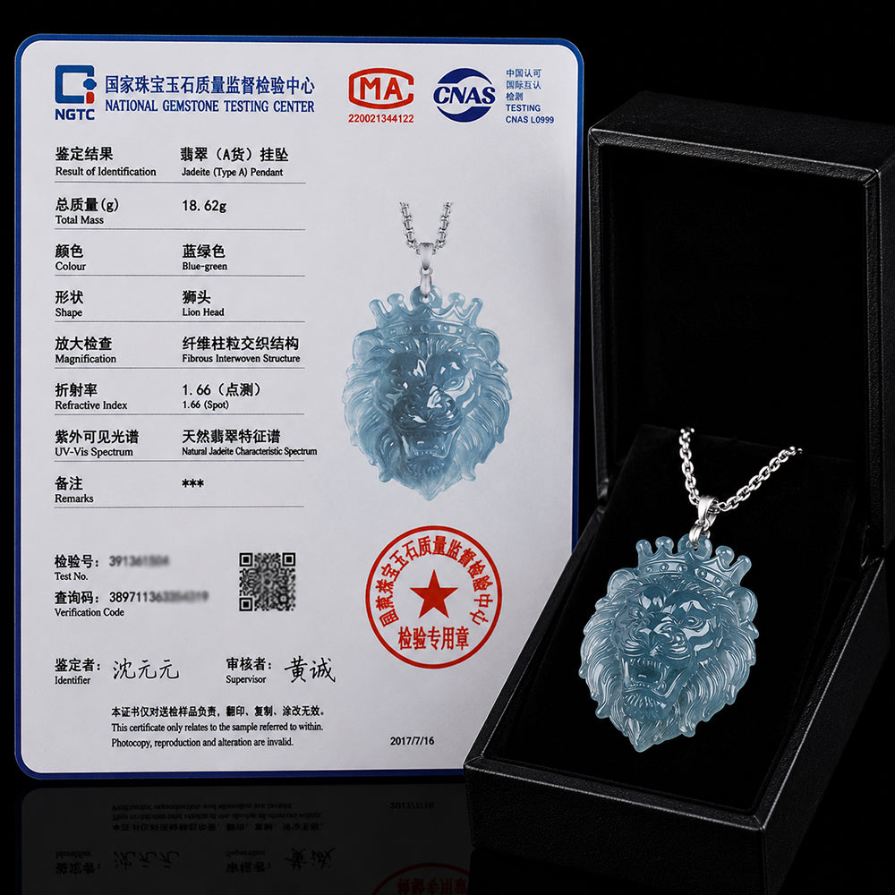 Natural Blue Jadeite Lion King Pendant Necklace