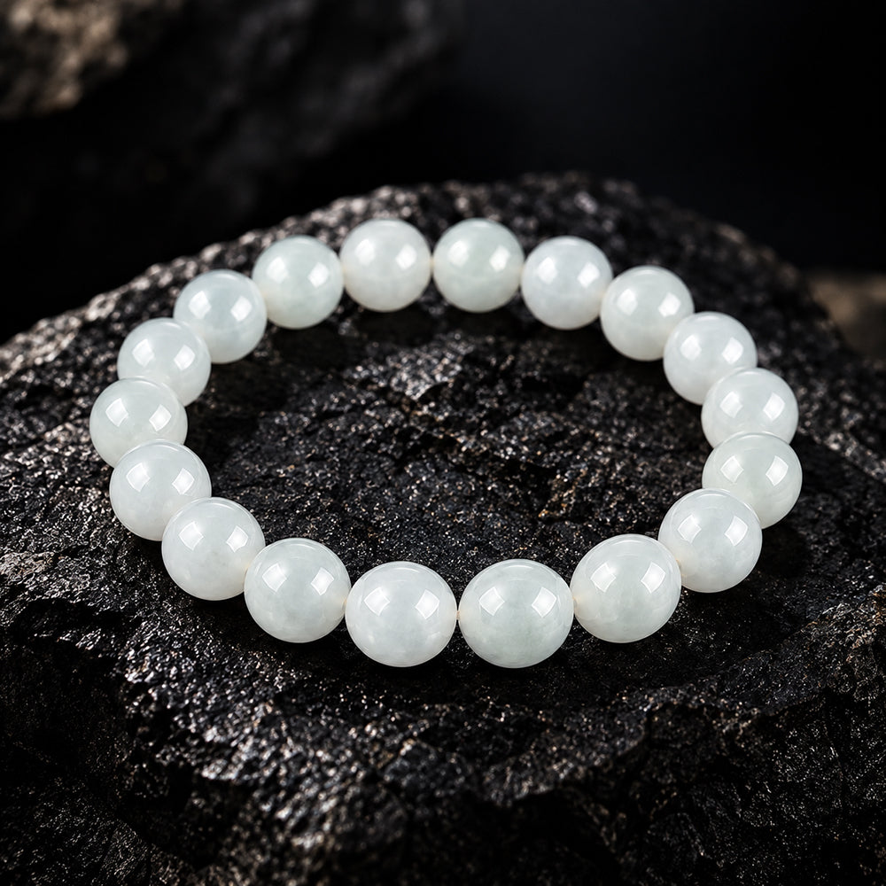 Natural White Jadeite Bead Bracelet – 8mm & 10mm
