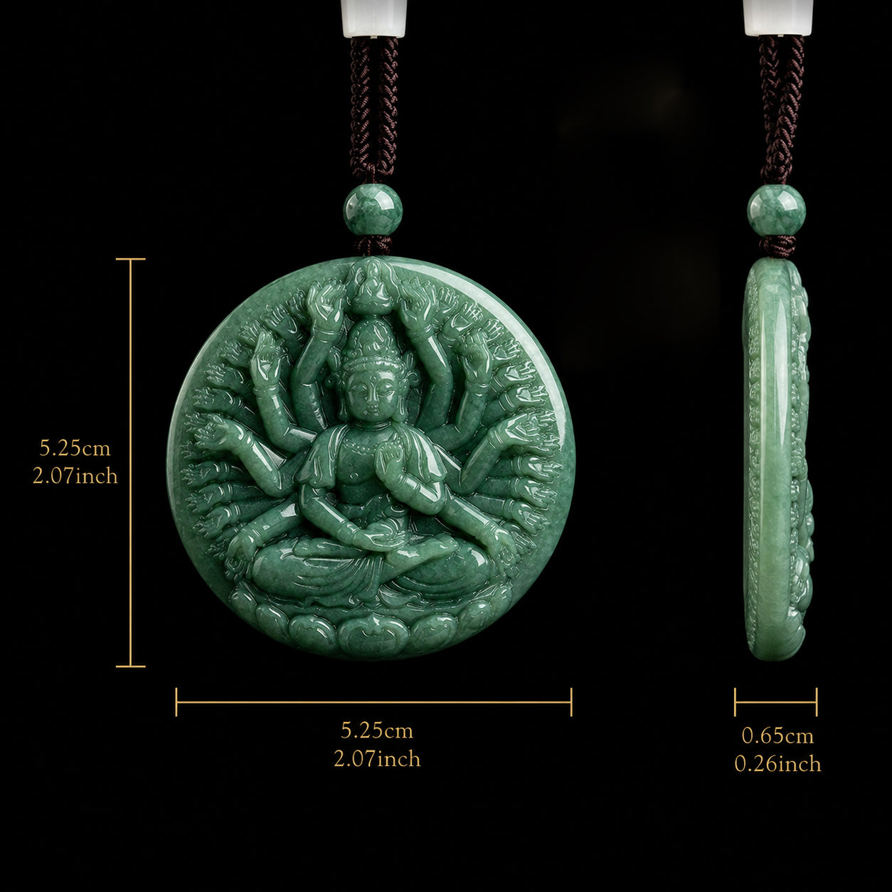 Real Hand-Carved Jadeite Thousand-Hand Guanyin Pendant Necklace – Men’s Jewelry