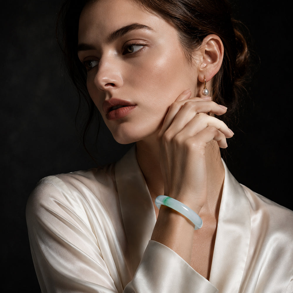 Natural Burmese Jadeite Bangle Bracelet Icy Green 51mm-55mm Slim Jadeite Bracelet for Women