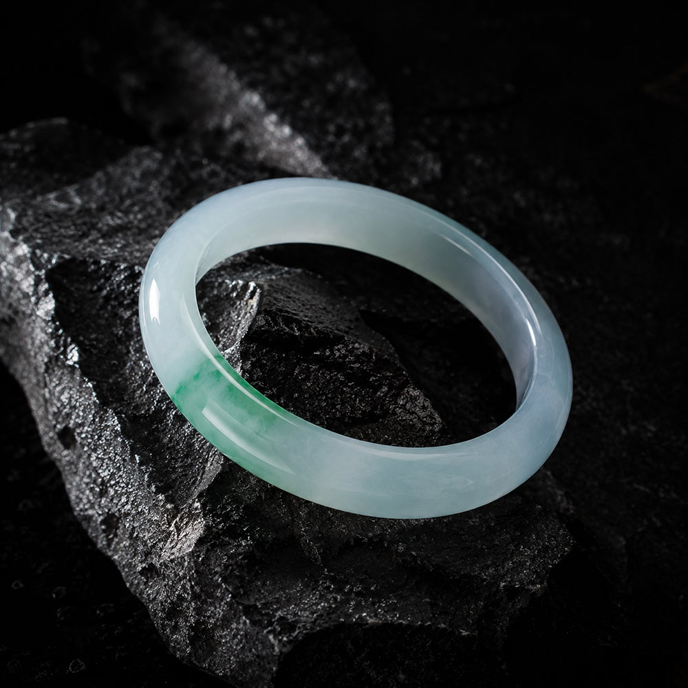 Natural Burmese Jadeite Bangle Bracelet Icy Green 51mm-55mm Slim Jadeite Bracelet for Women