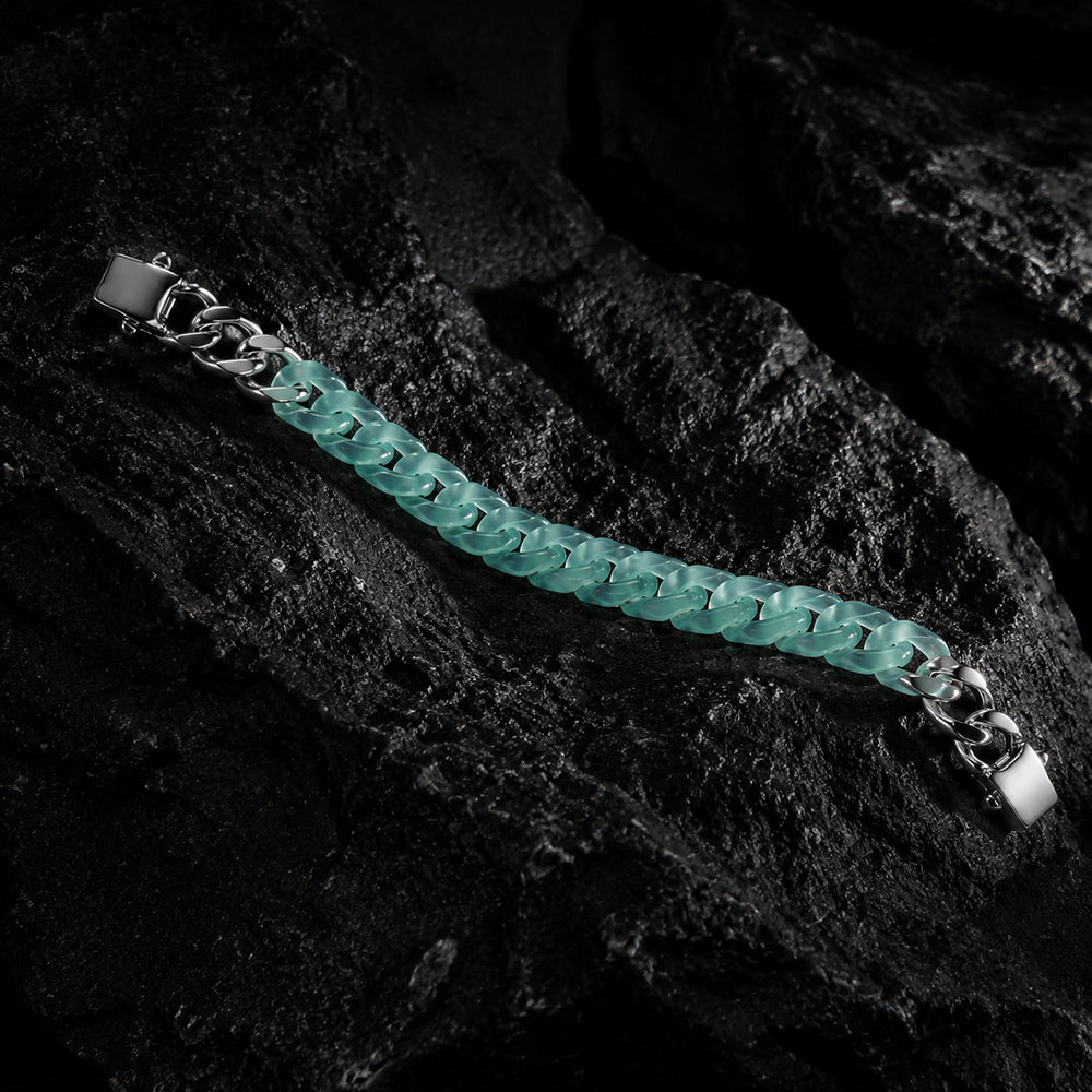 Natural Blue Green Jadeite Cuban Link Bracelet Luxury Chain Jewelry