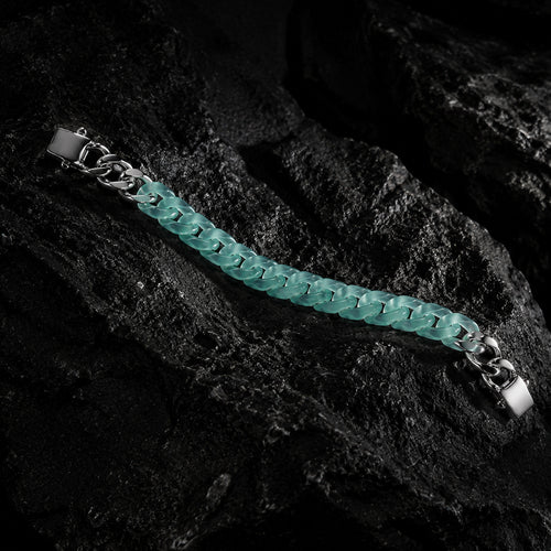 Blue Green Jadeite Cuban Link Bracelet, Unisex