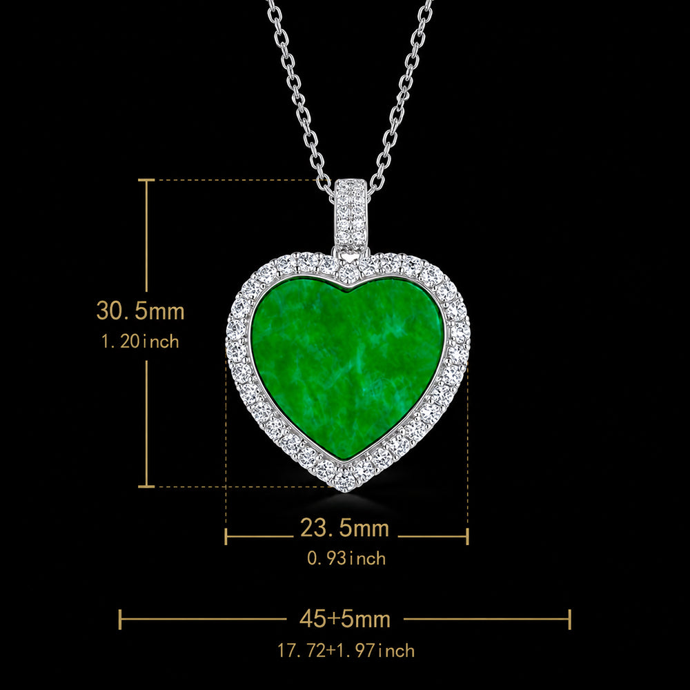 Natural Green Jadeite Heart Pendant Necklace S925 Silver Chain