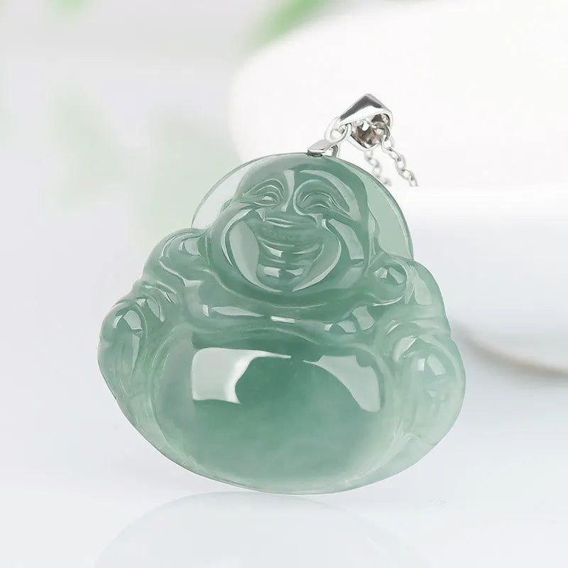 Natural Burmese Jadeite Maitreya Buddha Pendant Necklace – S925 Silver jade BMjade