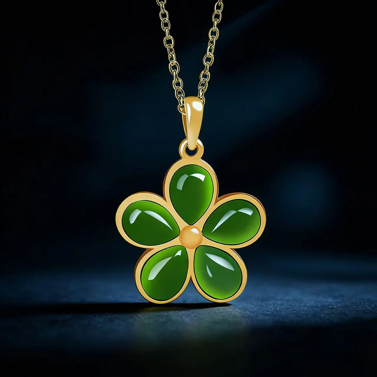 Natural Burmese Jade Five-Petal Flower Pendant Necklace, S925 Silver 46CM for Women