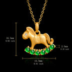 Natural Green Jadeite Rocking Horse Pendant Necklace S925 Silver