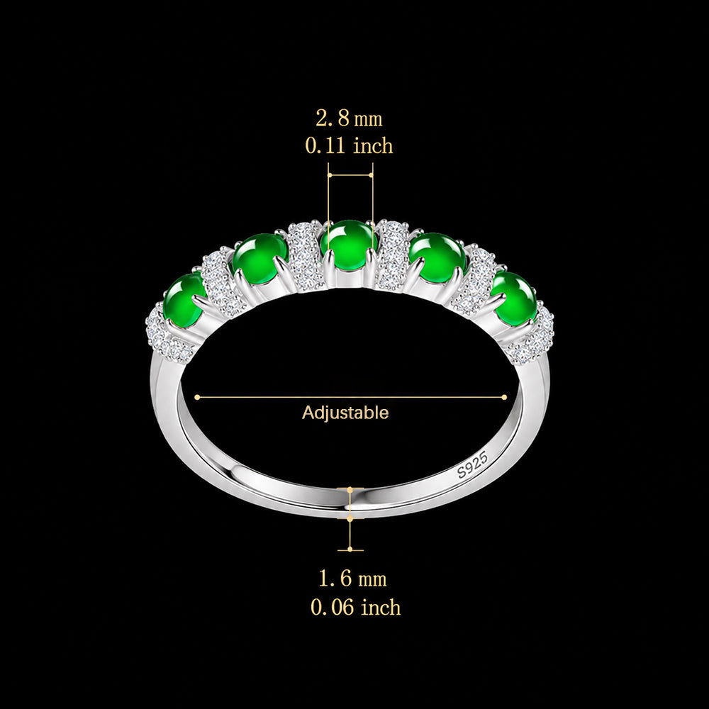 Natural Green Jadeite Eternity Band Ring S925 Silver – Adjustable Multi Stone Jade Ring