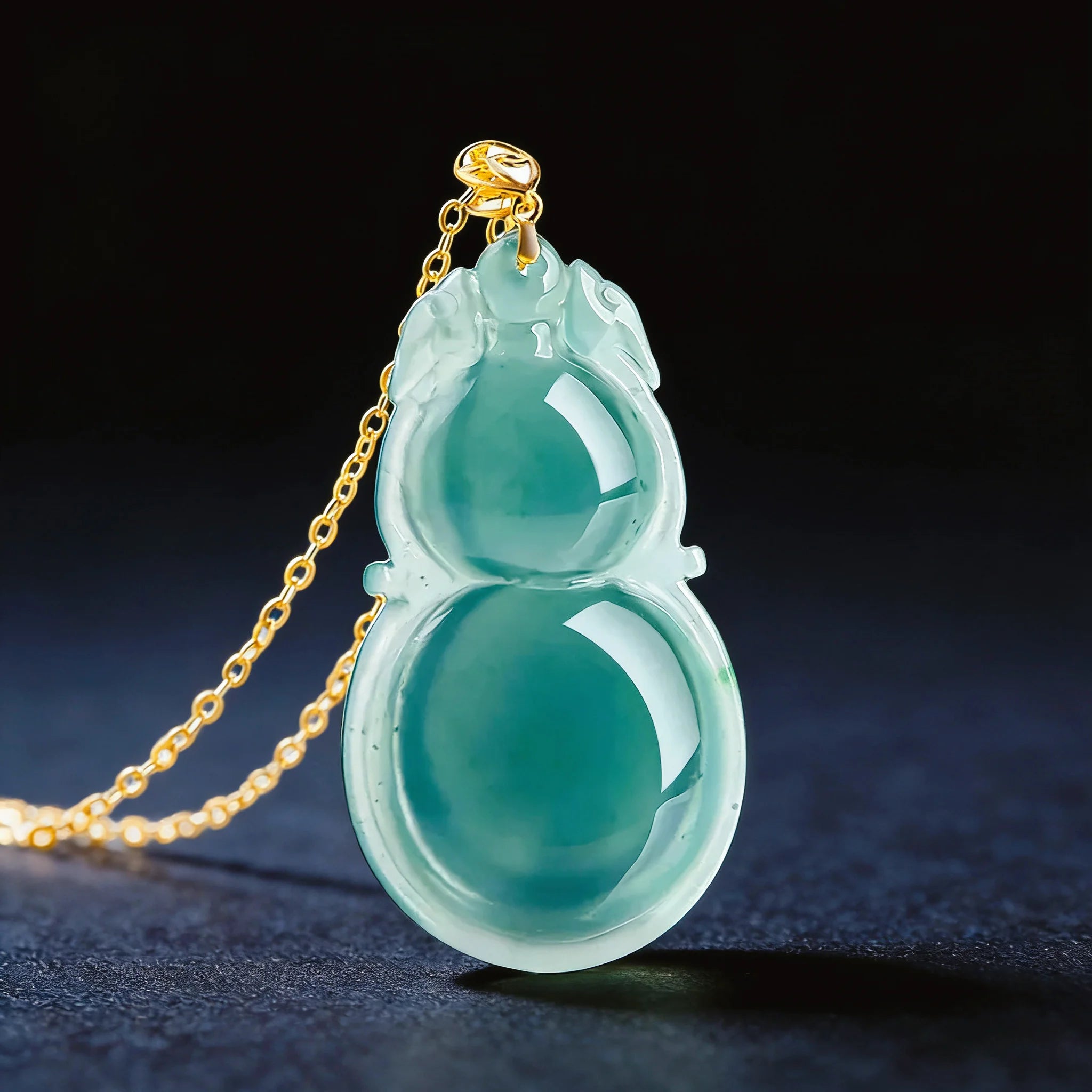 Jadeite Blue Gourd Pendant Necklace for Women – 18K Gold, Natural Jade