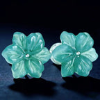 Jadeite Orchid Stud Earrings – Natural Blue Jade Flower Jewelry