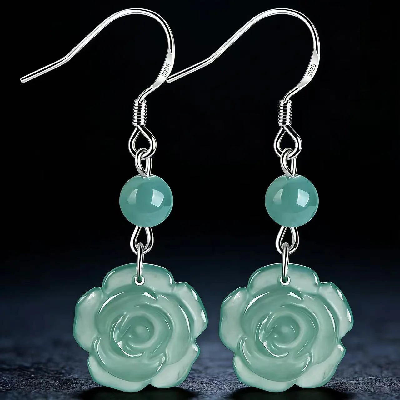 S925 Blue Jadeite Rose Stud Earrings – Natural Handcrafted Jewelry