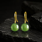 Natural Spinach Green Jade Bead Drop Earrings