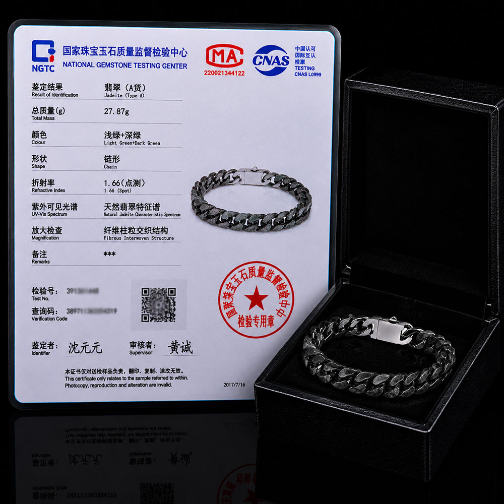 Natural Black Jadeite Cuban Link Bracelet Luxury Jade Chain for Men