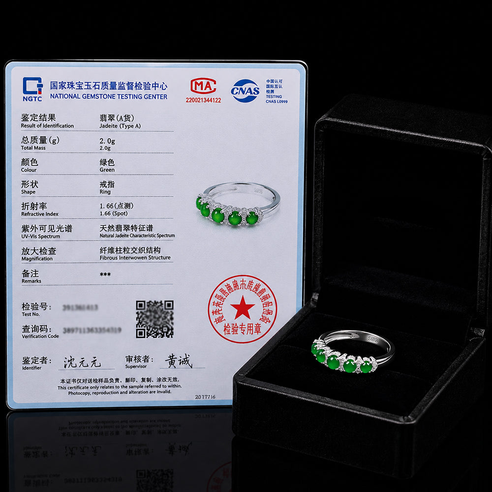 Natural Green Jadeite Eternity Band Ring S925 Silver – Adjustable Multi Stone Jade Ring