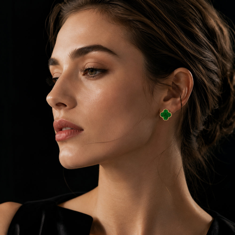 Natural Burmese Green Jadeite Clover Earrings in S925 Silver
