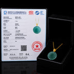 Natural Blue Green Jadeite Round Pendant Necklace 18K Gold Bail S925 Silver Chain