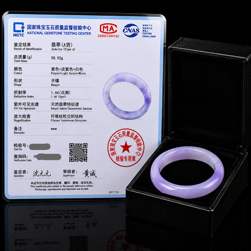 Natural Burmese Lavender Jadeite Bangle Bracelet Icy Purple 54mm Slim Round Jade Bracelet for Women