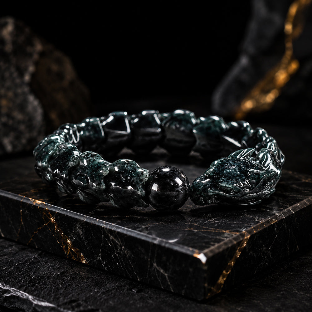 Natural Burmese Black Chicken Jadeite Dragon Bone Bracelet for Men