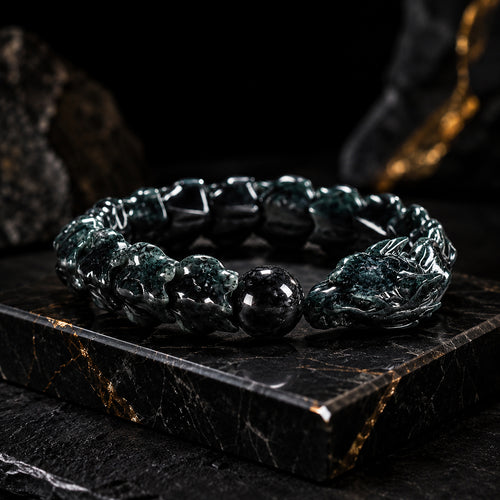 Black Jadeite Jade Carved Dragon Bracelet, 24mm