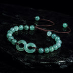 Blue Green Jade Bead Bracelet with Infinity Charm