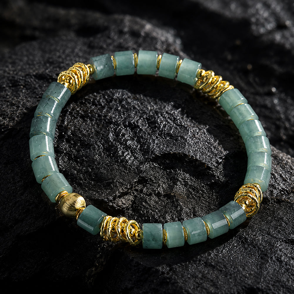 Unisex Blue Green Jadeite Bracelet with Gold Accents