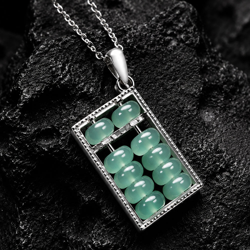 Natural Blue-Green Jadeite Abacus Pendant Necklace